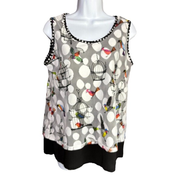 Zoe MICHAEL PHILLIPS Bird Cage Tank Top Women’s Size Small Black Gray Art Wear - Picture 1 of 5